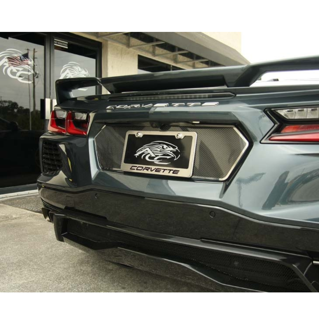 C8 Corvette Script License Plate Frame - Brushed Stainless Steel
