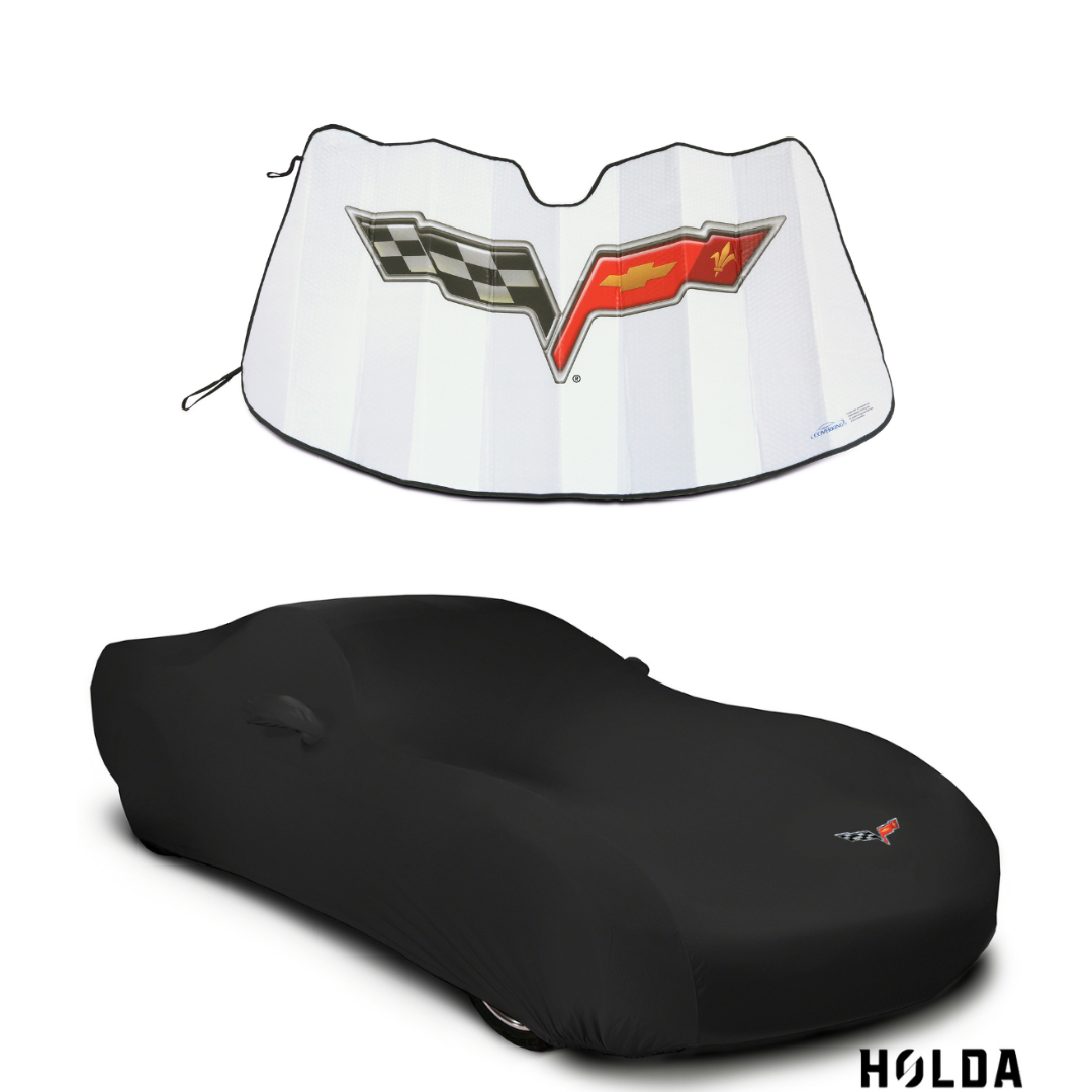 2005-2013 C6 Corvette Logo Holda Stretch Indoor Car Cover with Folding Graphic Sunshield