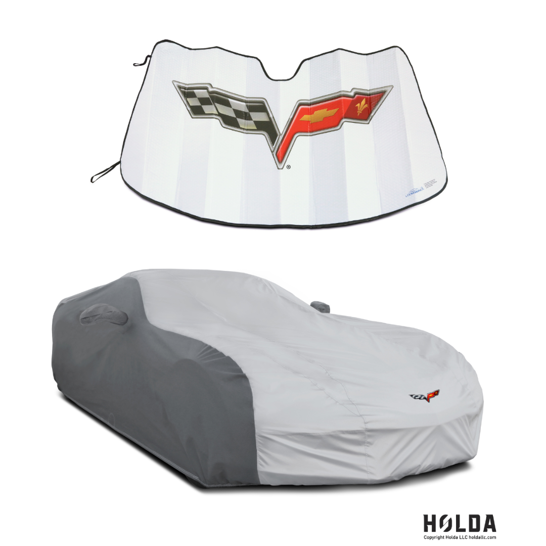 2005-2013 C6 Corvette Logo Hybrid Outdoor Car Cover w/ Folding Graphic Sunshield