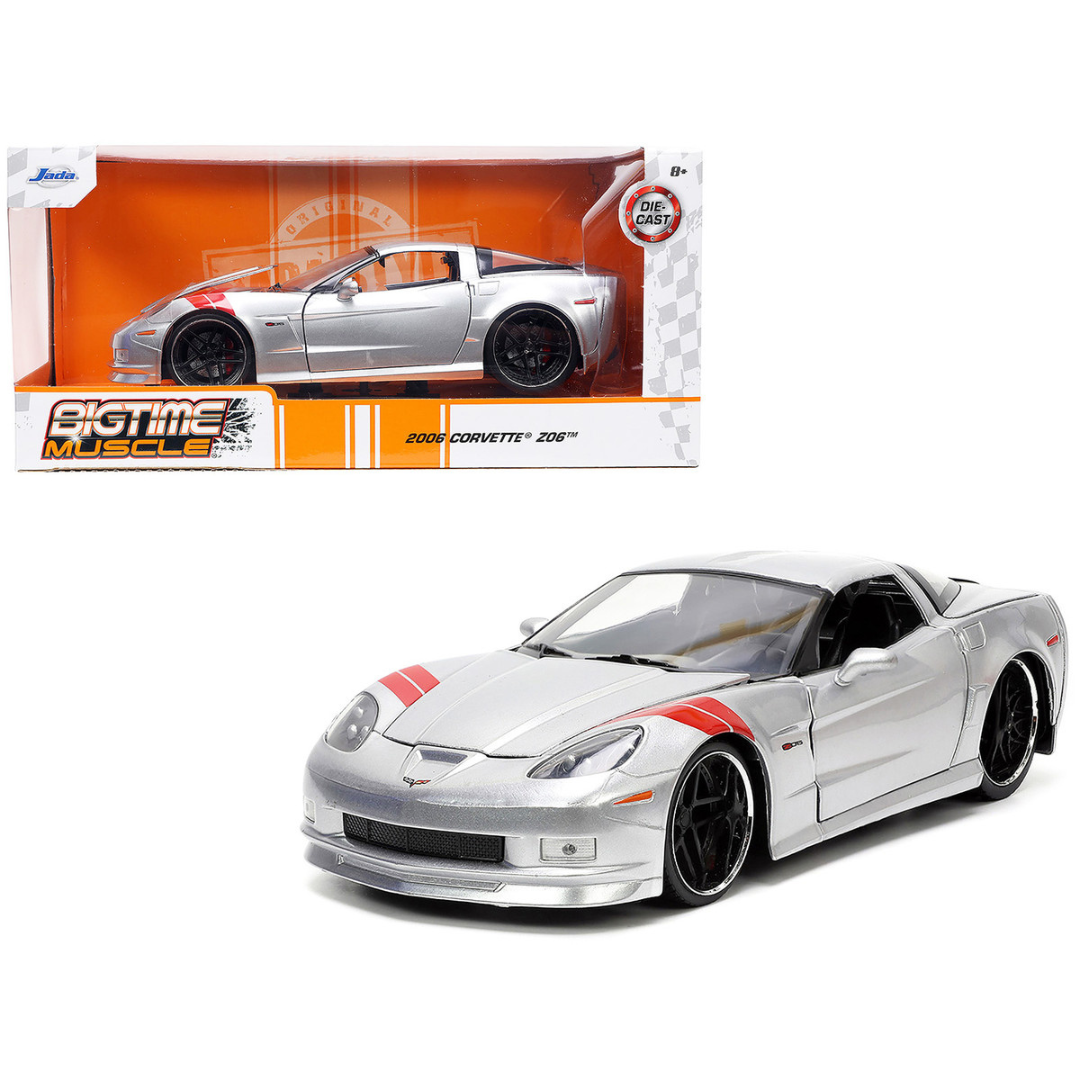 2006 Chevrolet Corvette Z06 Silver Metallic with Red Stripes "Bigtime Muscle" Series 1/24 Diecast Model Car