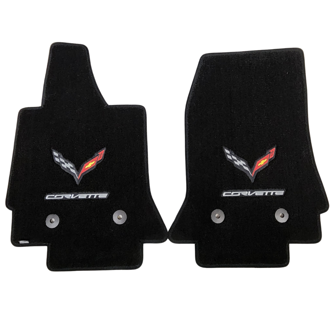 2014-2019 C7 Corvette Lloyd Ultimat 2pc Floor Mats Carbon C7 Logo w/ Silver Corvette Text - Clearance