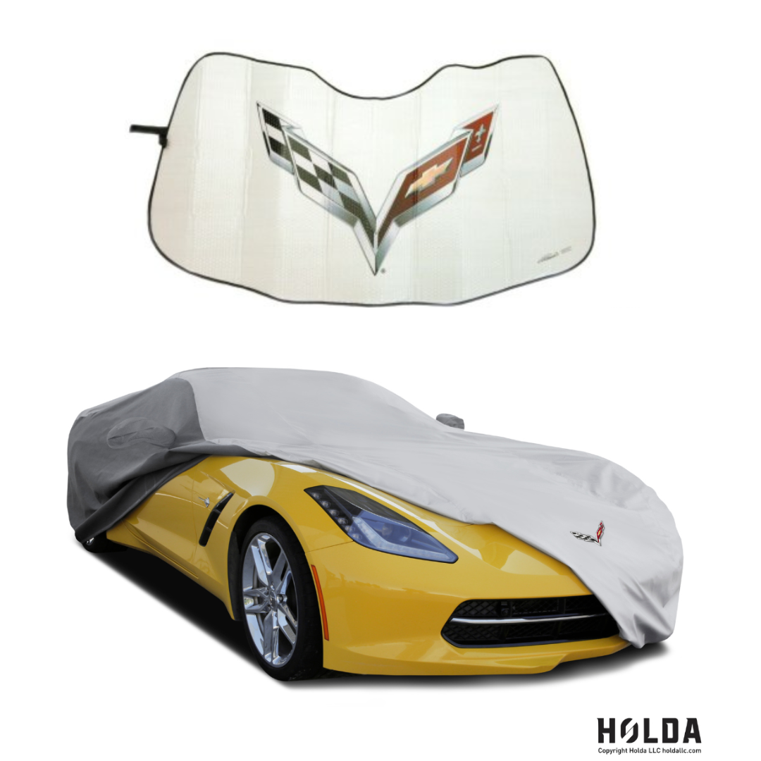 2014-2019 C7 Corvette Logo Hybrid Outdoor Car Cover w/ Folding Graphic Sunshield