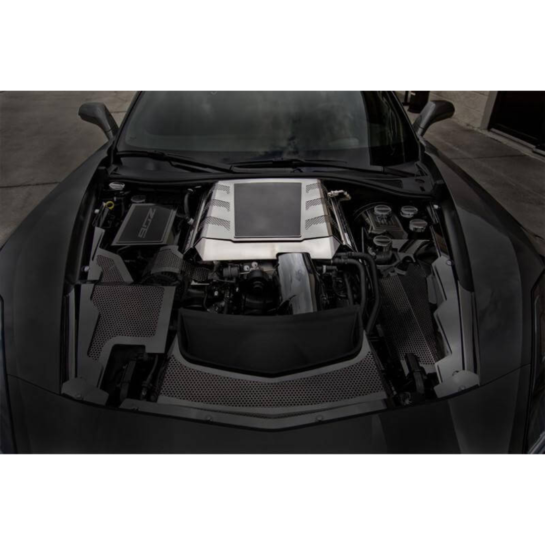 2015-2016 C7 Z06 CORVETTE - Z06 STYLE SUPERCHARGER ENGINE SHROUD COVER | CARBON FIBER/STAINLESS STEEL