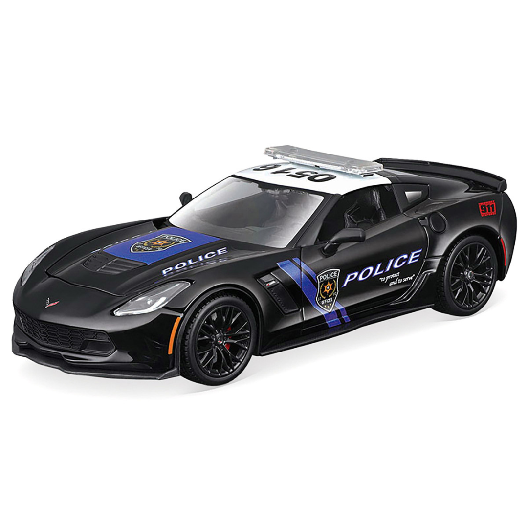2015 Chevrolet Corvette Z06 "Police" Black with Blue Stripes and White Top "Maisto Design Authority" Series 1/24 Diecast Model Car