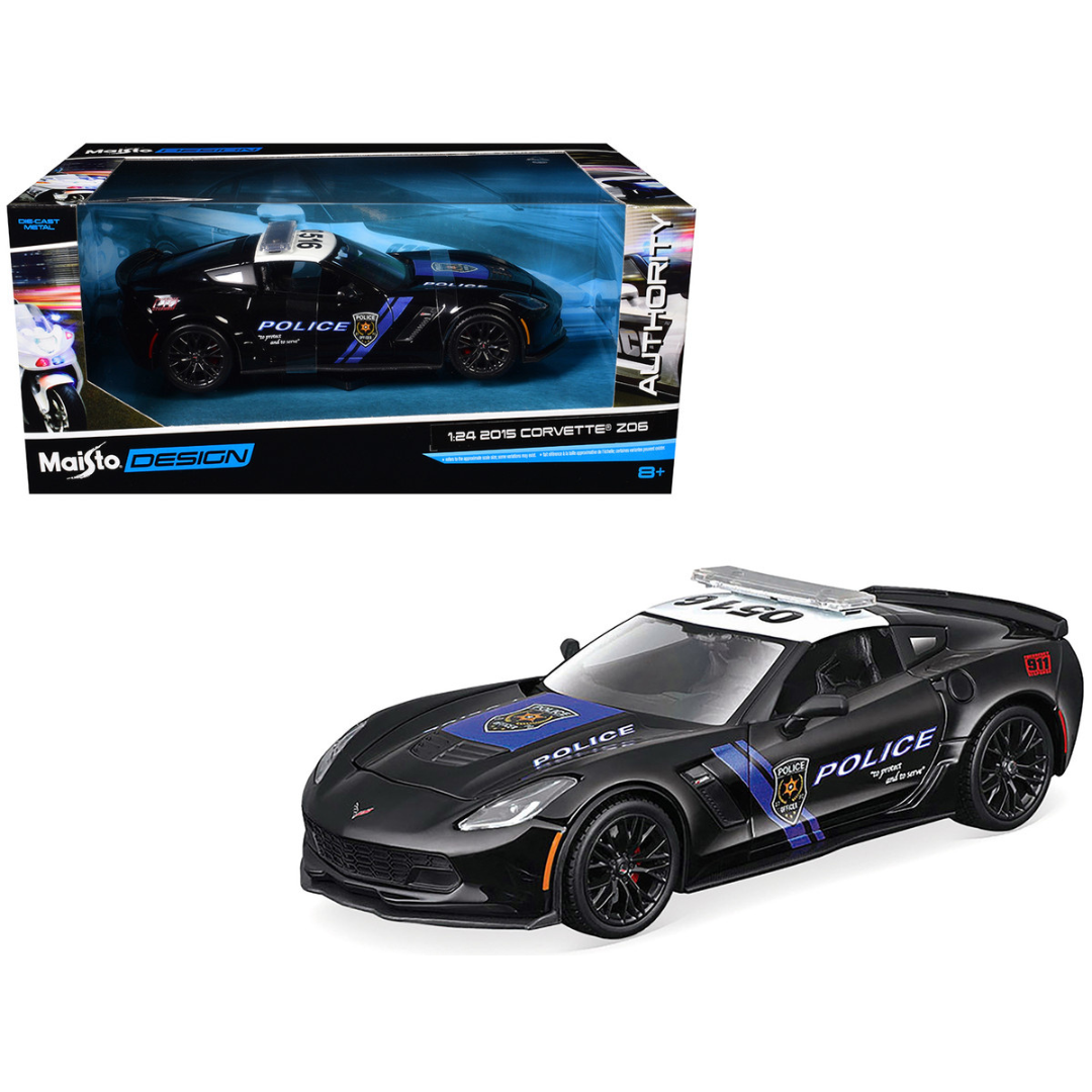 2015 Chevrolet Corvette Z06 "Police" Black with Blue Stripes and White Top "Maisto Design Authority" Series 1/24 Diecast Model Car