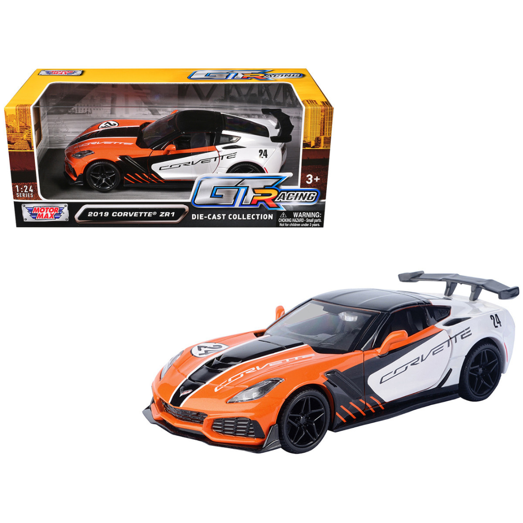 2019 Chevrolet Corvette ZR1 #24 Orange and White with Black Graphics "GT Racing" Series 1/24 Diecast Model Car
