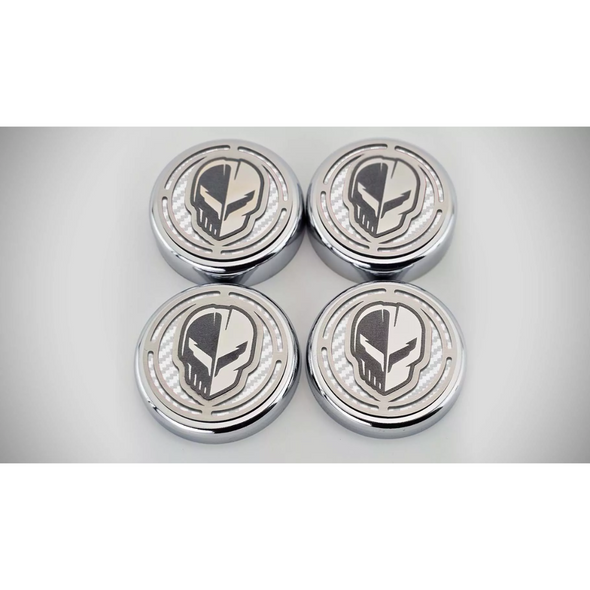 2020-2024 C8 CORVETTE COUPE - CAP COVER SET 4PC CARBON FIBER INSERTS WITH STAINLESS JAKE SKULL LOGO | CHOOSE FINISH/COLOR