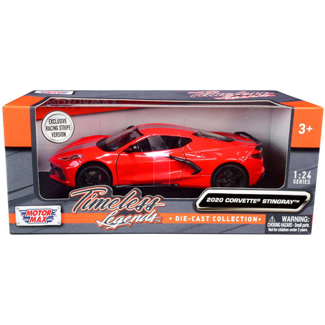 2020 Corvette C8 Stingray Red with Silver Racing Stripes Timeless Legends 1/24 Diecast