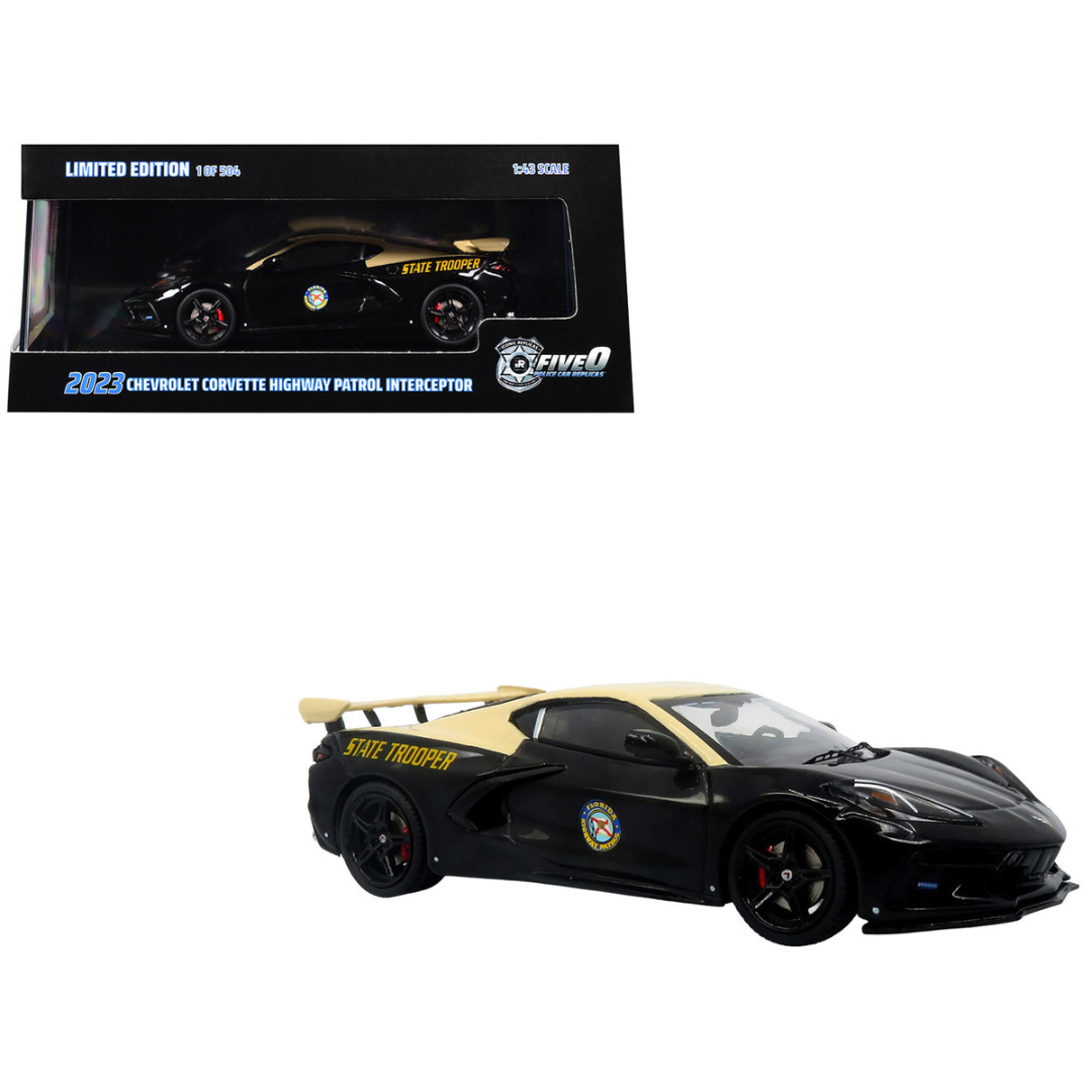 2023 Chevrolet Corvette C8 Stingray Police Interceptor "Florida Highway Patrol (FHP)" Black with Cream Top 1/43 Diecast Model