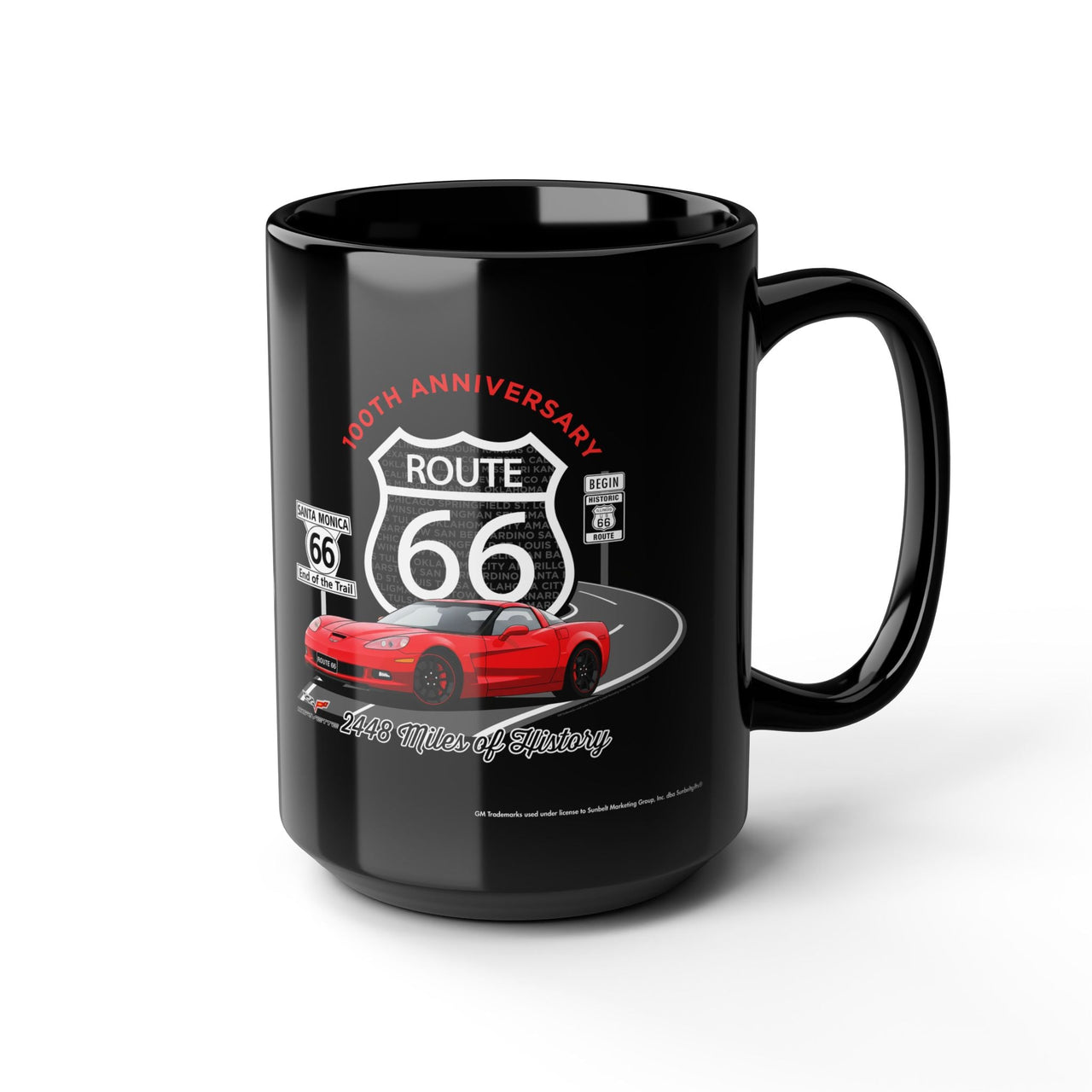C6 Corvette Route 66 100th Anniversary 15oz Black Coffee Mug – 2,448 Miles of History