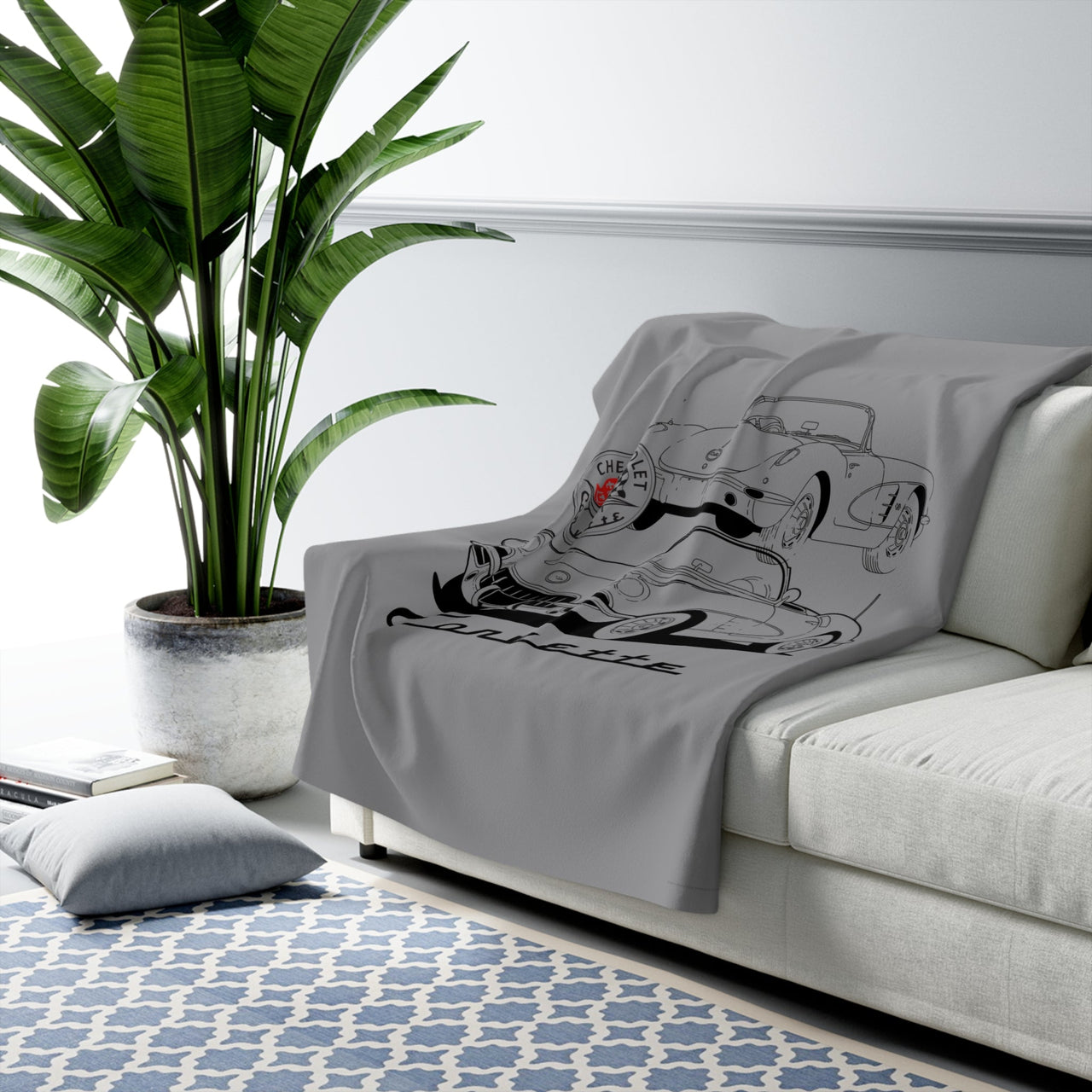 C1 Corvette Silhouette 50 x 60 Inch Sherpa Fleece Blanket