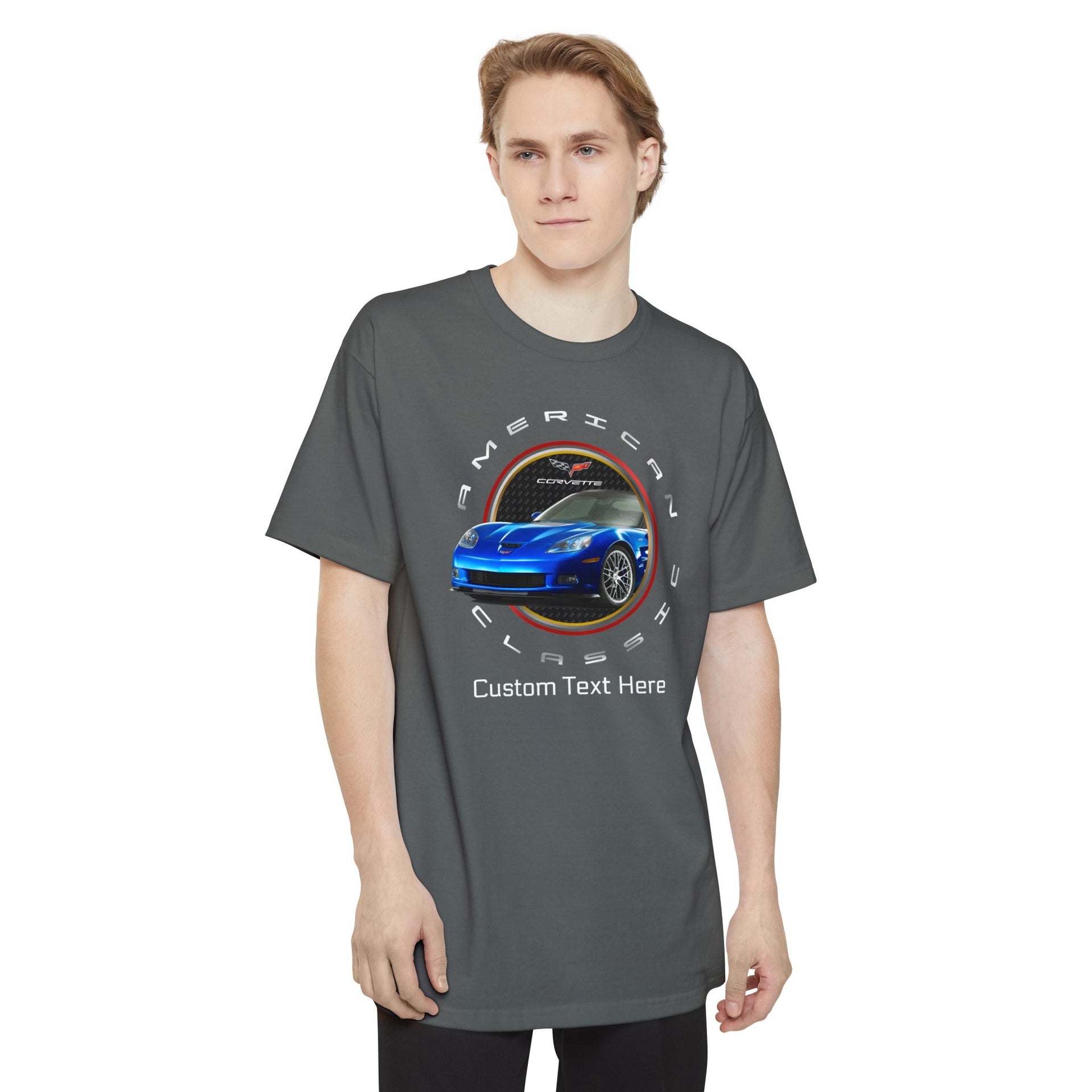 c6-corvette-personalized-circle-logo-with-car-unisex-tall-beefy-t®-cotton-t-shirt