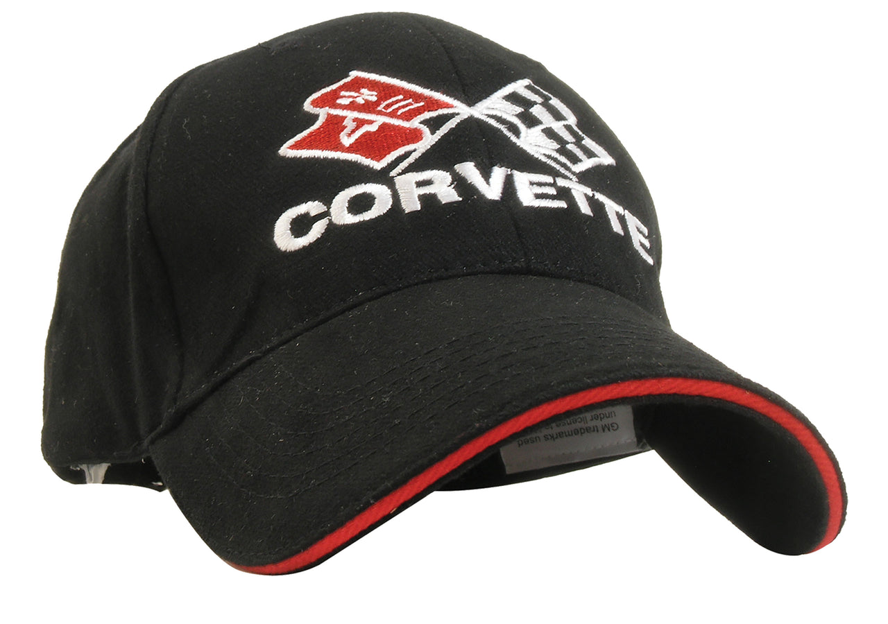 Cap-Crossed-Flags---Black-W/Red-Trim-25940-Corvette-Store-Online