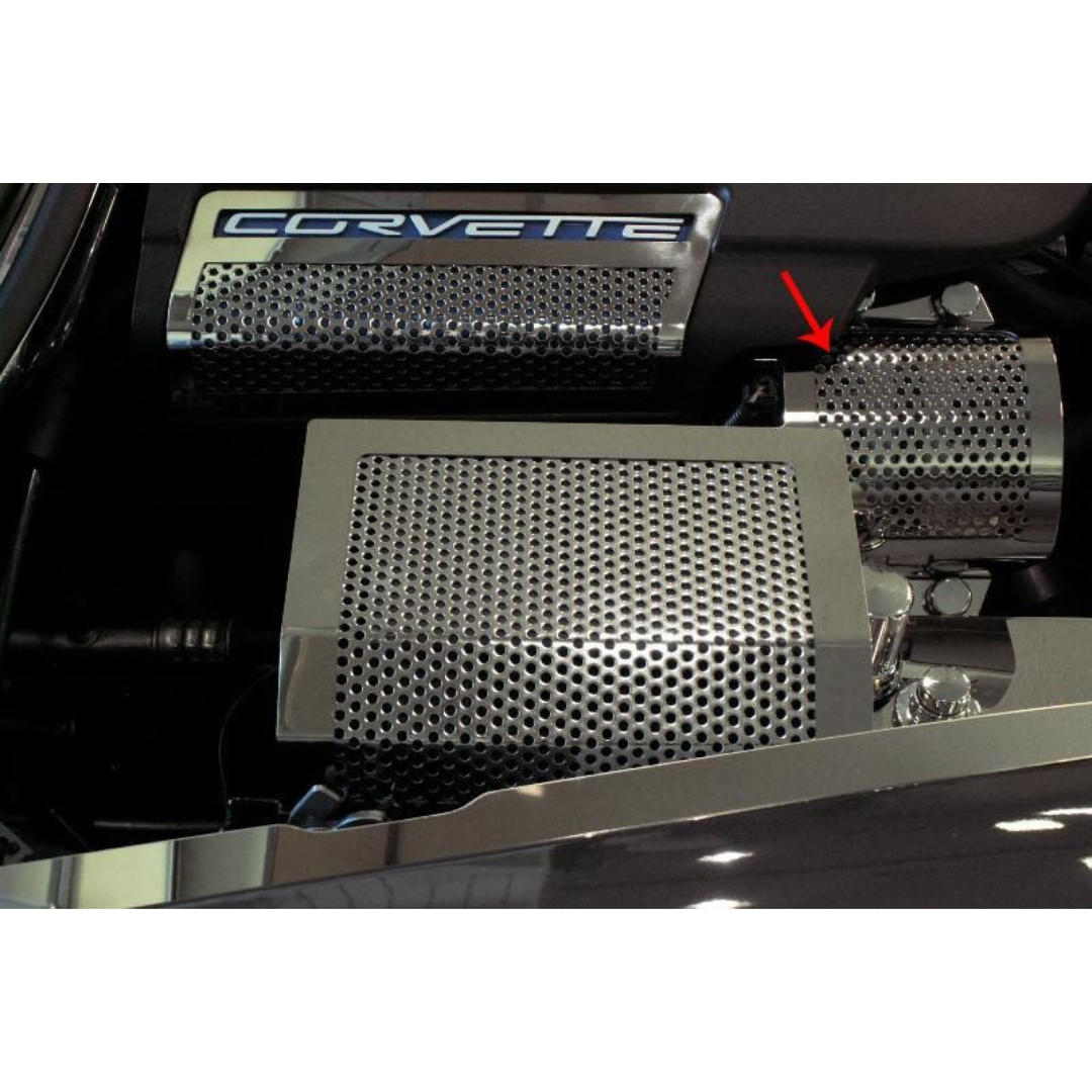 C6 Corvette ZR1 Alternator Cover - Polished Perforated Stainless Steel