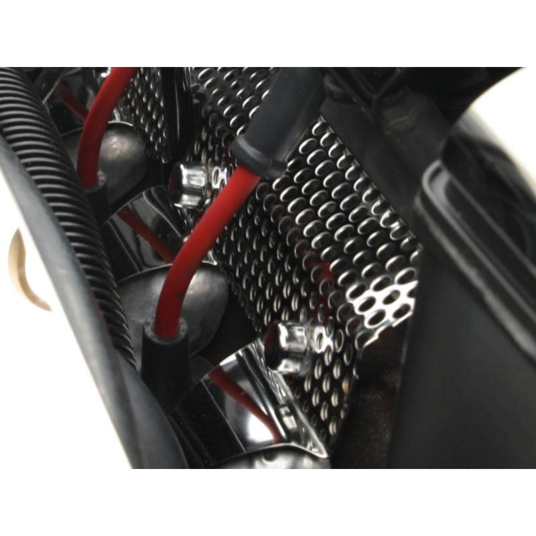 C6 Corvette Header Guards - 2005-2013 2Pc Polished Perforated Stainless Steel