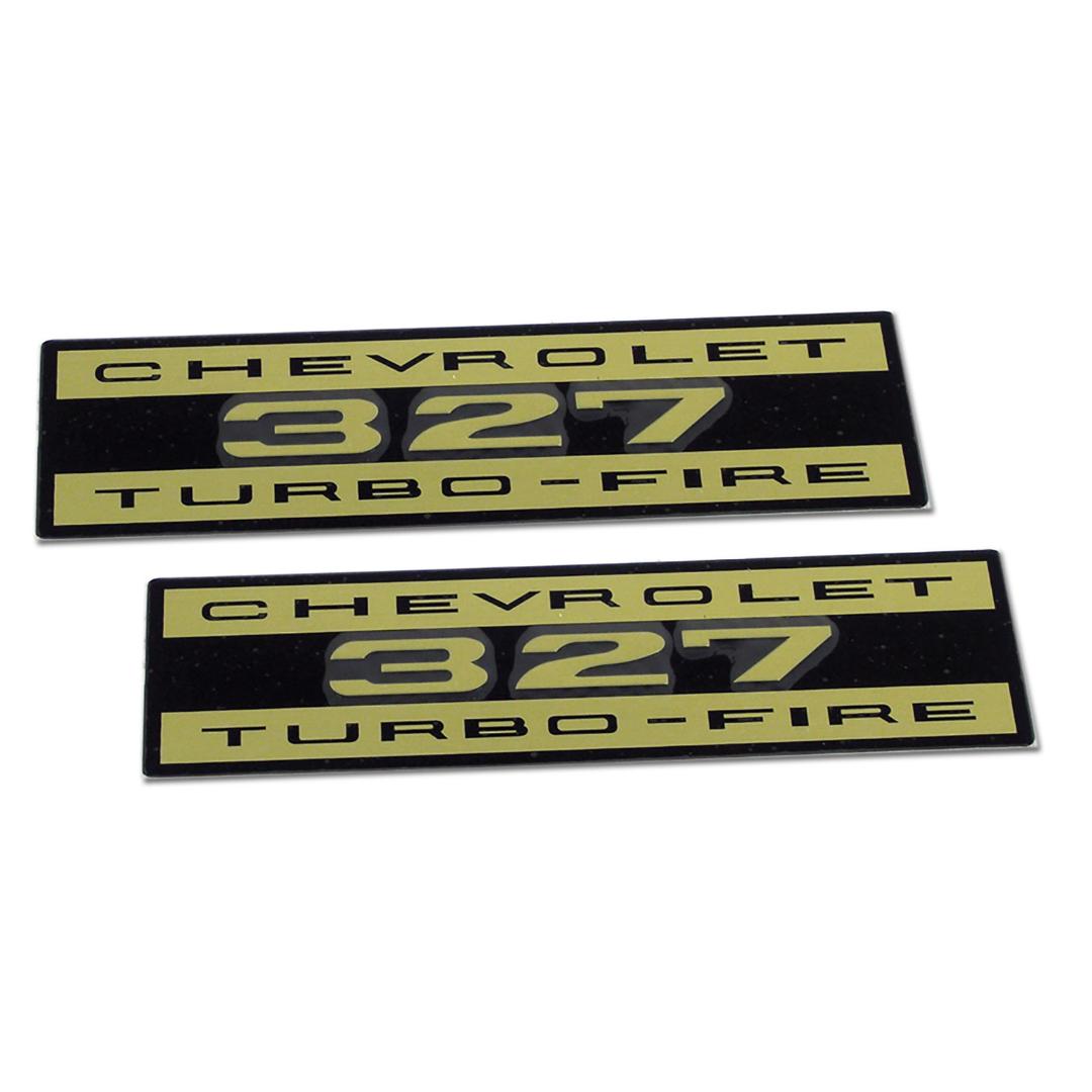 1962-1963 Corvette Decals Valve Cover Chevrolet 327 Turbo Fire Metal - CA