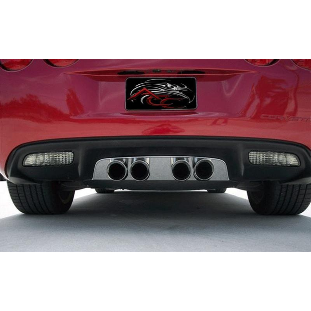 C6 Corvette Exhaust Filler Panel Polished Stainless Steel - B&B Route 66 Quad 4.0 Round Tips