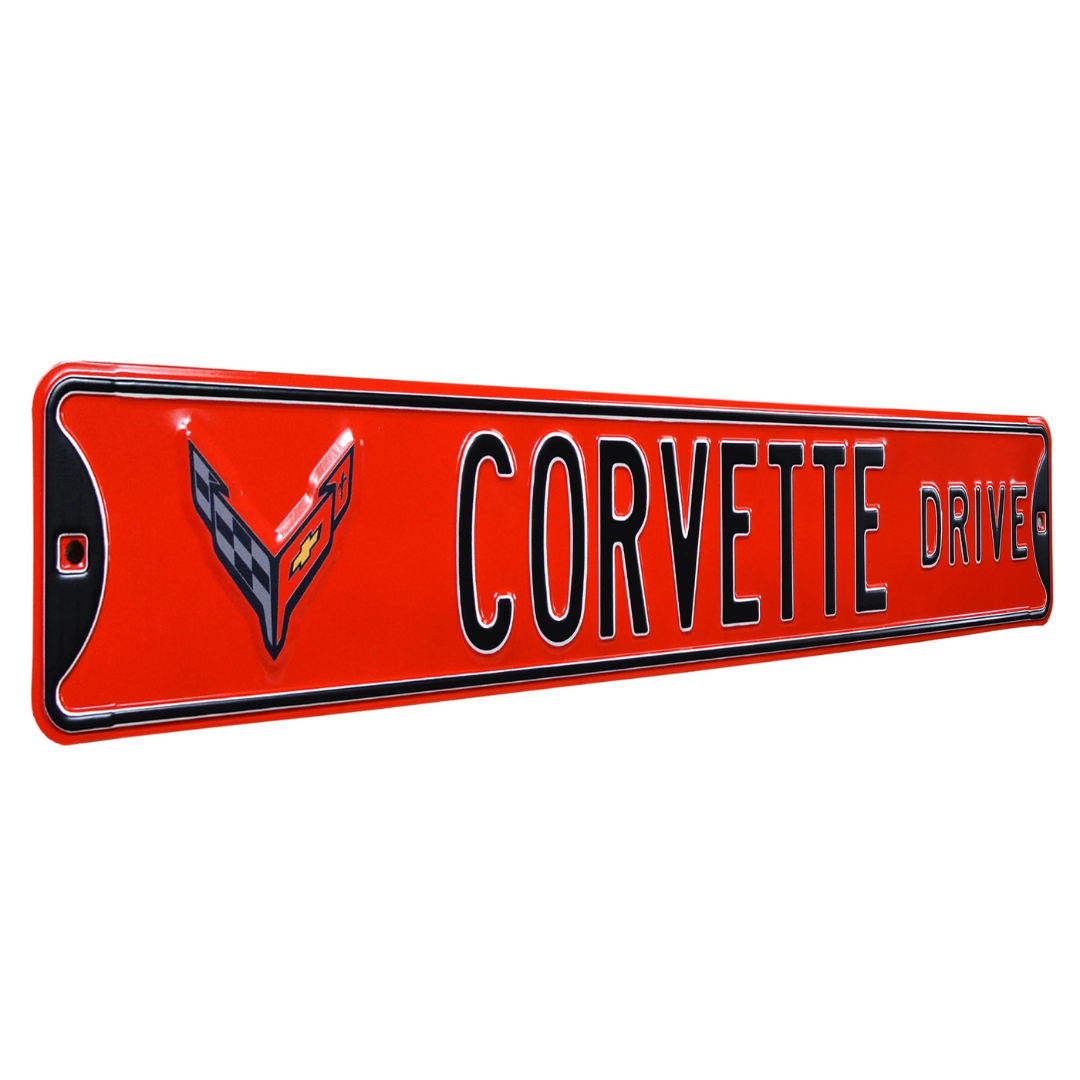 C8 Corvette Drive Red Steel Sign
