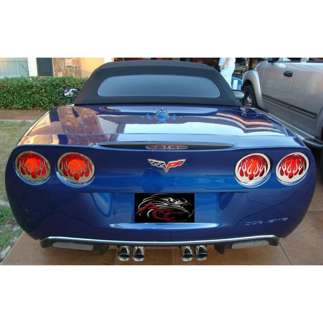 C6 Corvette 5th Brake Light Cover Flame Style | Polished