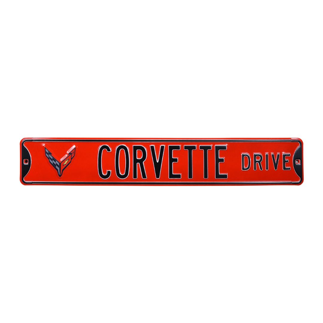 C8 Corvette Drive Red Steel Sign