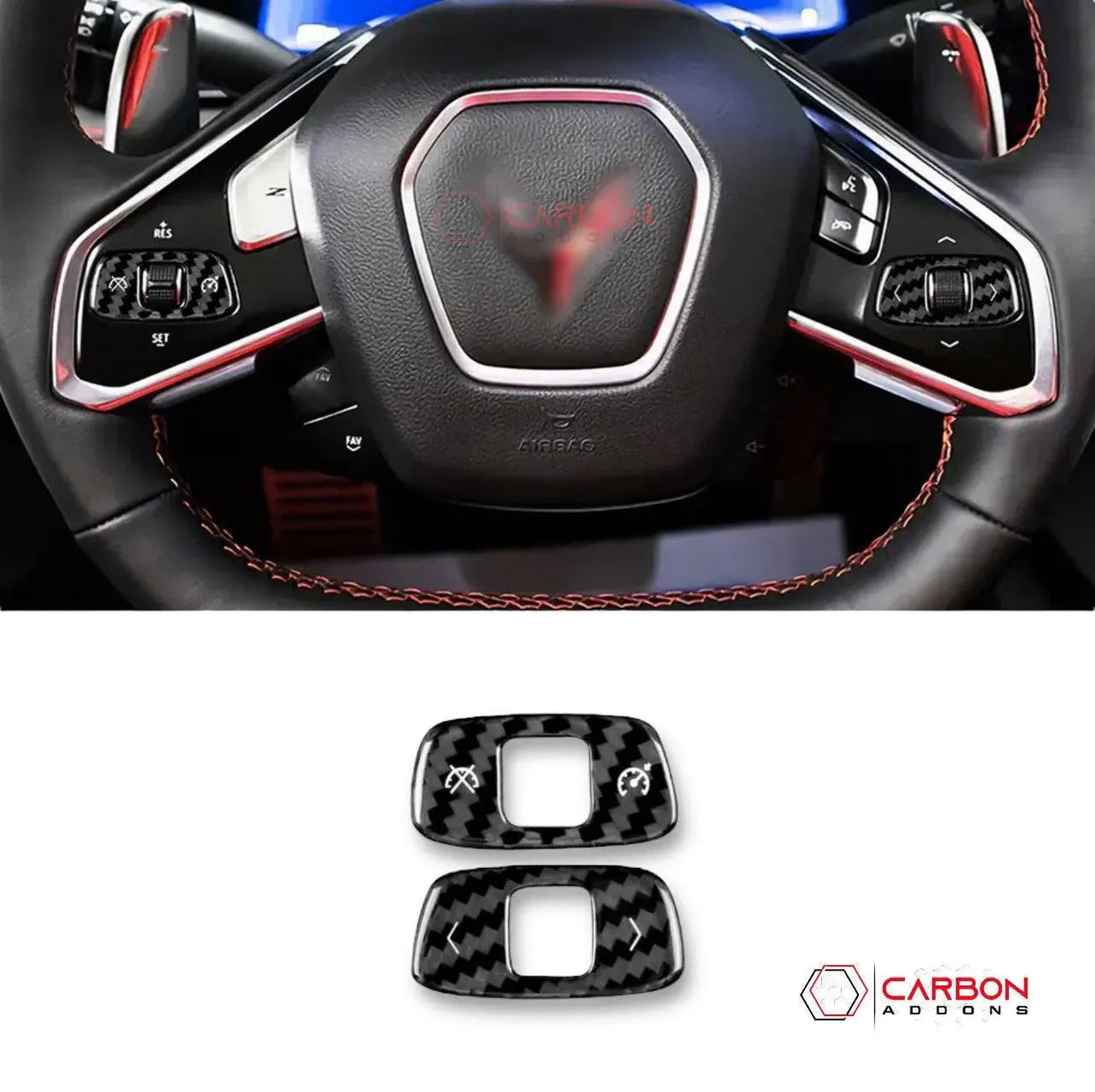 C8 Corvette Real Carbon Fiber Steering Wheel Roller Control Trim Covers | Interior Overlay (2020–2026)