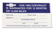 1962-1962 Corvette Decal Warranty 12 Month /12000 Mile-35384-Corvette-Store-Online