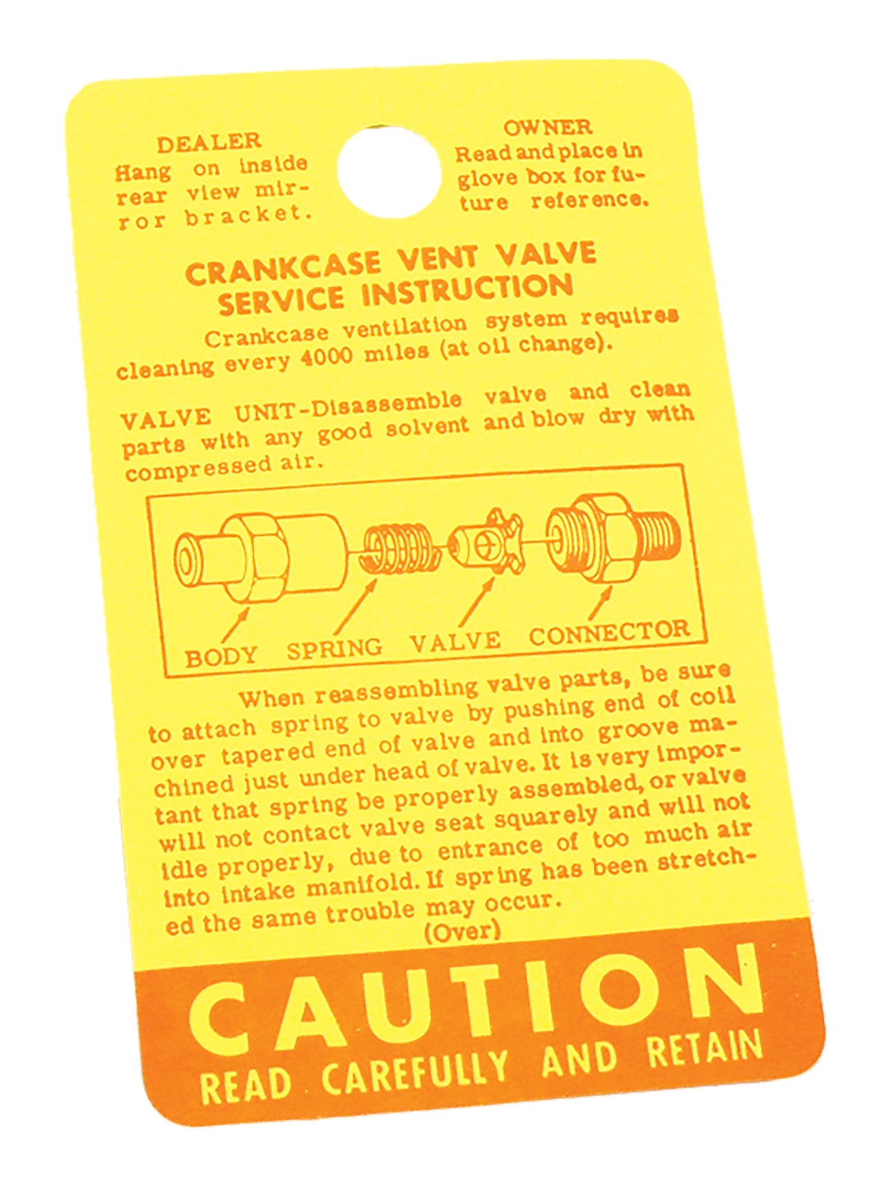 1961-1962 Corvette Tag PCV-Hangs From Mirror-35387-Corvette-Store-Online