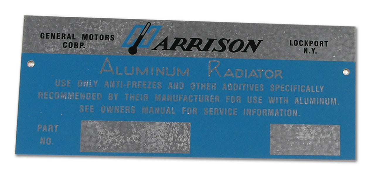 1960-1962 Corvette Plate Harrison Radiator Metal-35390-Corvette-Store-Online