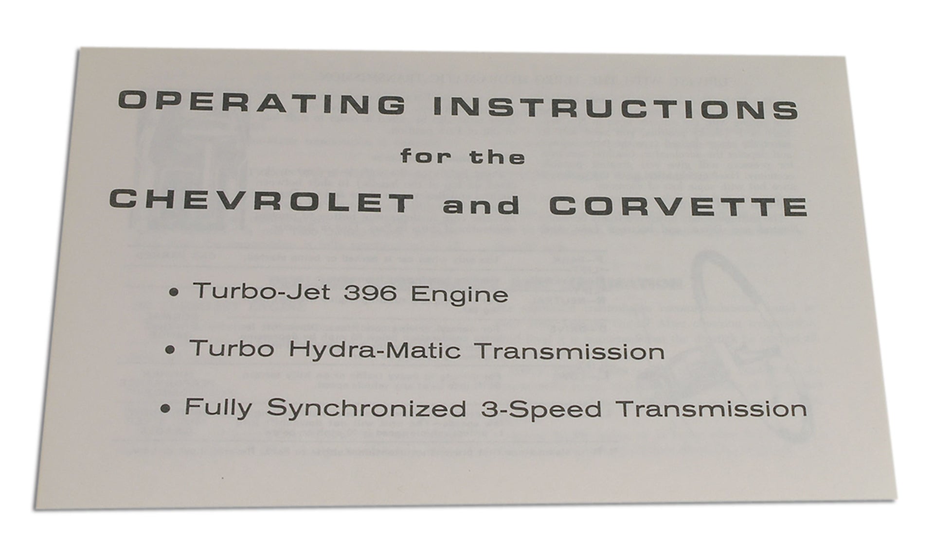 1965-1965 Corvette Insert. Owner's Manual 396 Engine - CA-37045-Corvette-Store-Online