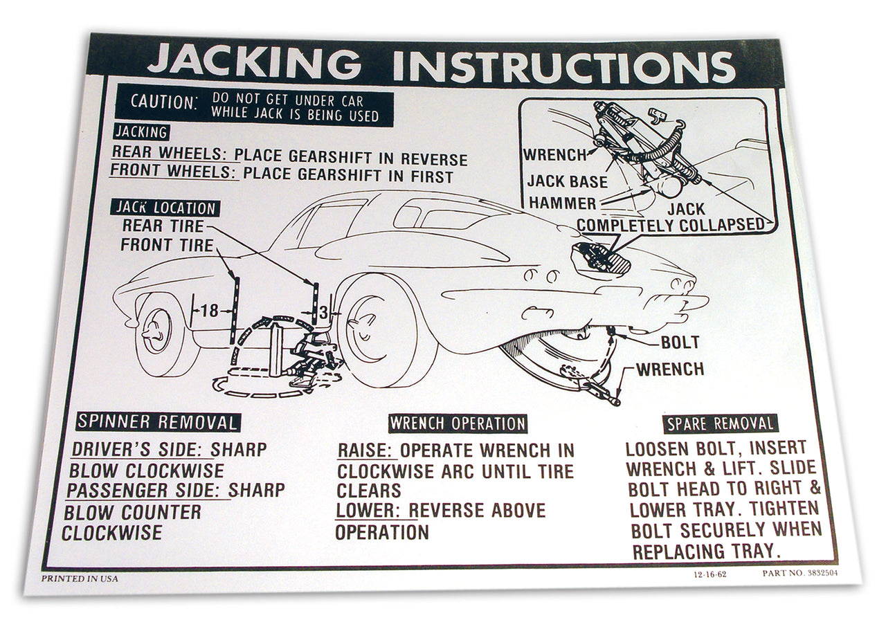 1963-1966 Corvette Decal Jacking Instructions W/36 Gallon Tank & Knock-Off Wheels-37052-Corvette-Store-Online