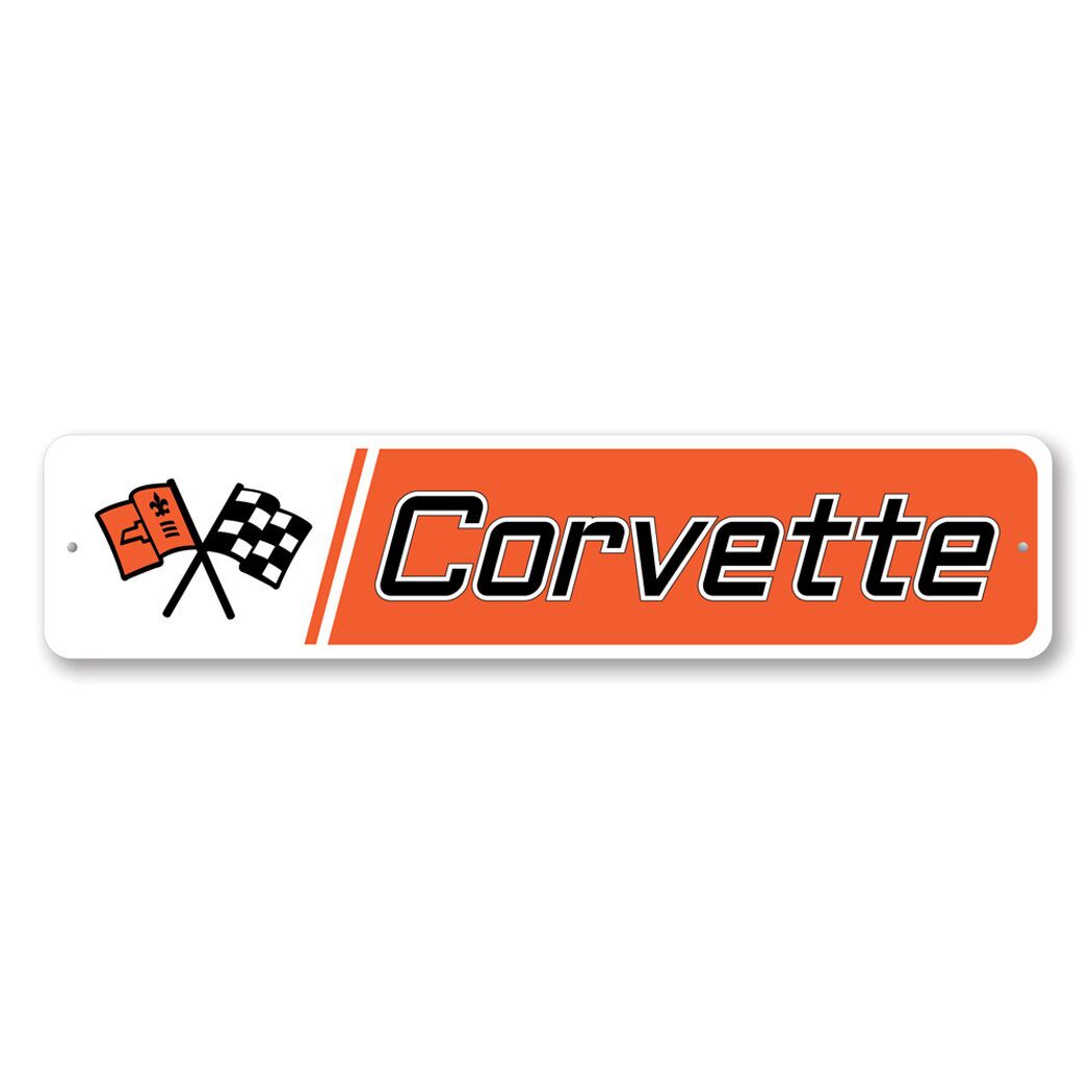 Vintage Corvette Crossed Flags Orange Sign Set