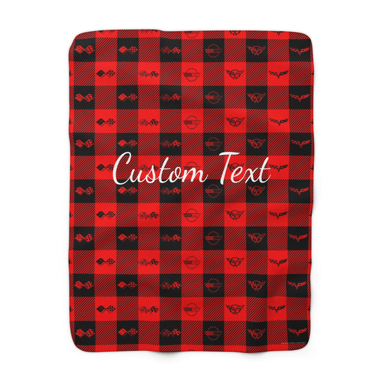 Corvette Generation Flag Logos Personalized Red and Black Plaid Sherpa Blanket