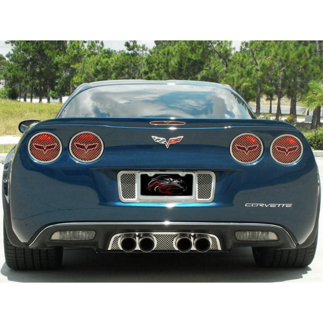 C6 Corvette 5th Brake Light Trim Crossed Flags Style | Polished Stainless Steel