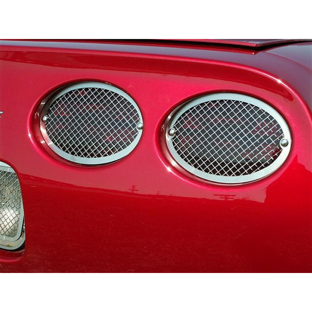 C5 Corvette Taillight Grilles | 4 pc Laser Mesh Polished Stainless Steel
