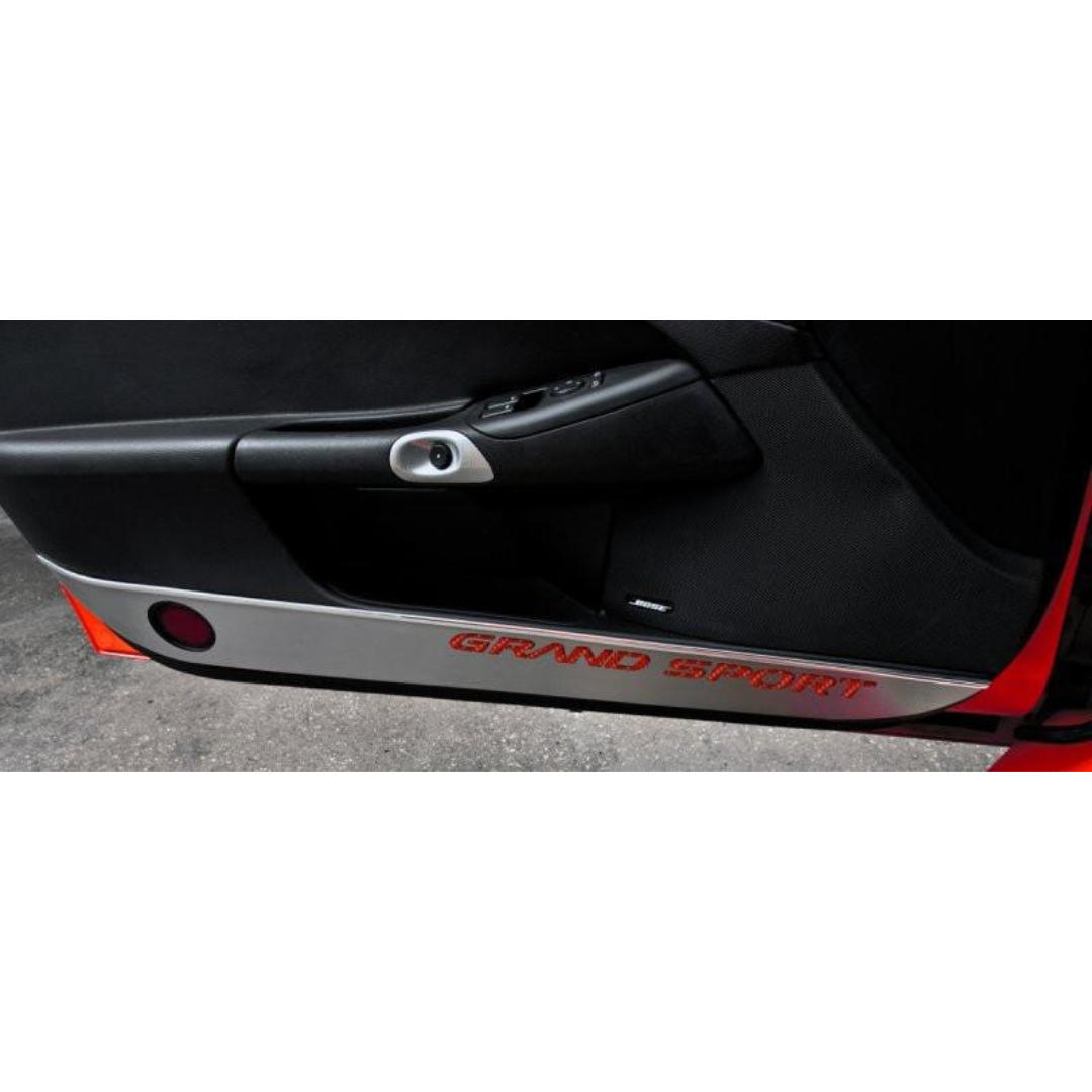 C6 Grand Sport Corvette Door Guards - Brushed Stainless Steel w/ Carbon Fiber Inlay | 2 pc
