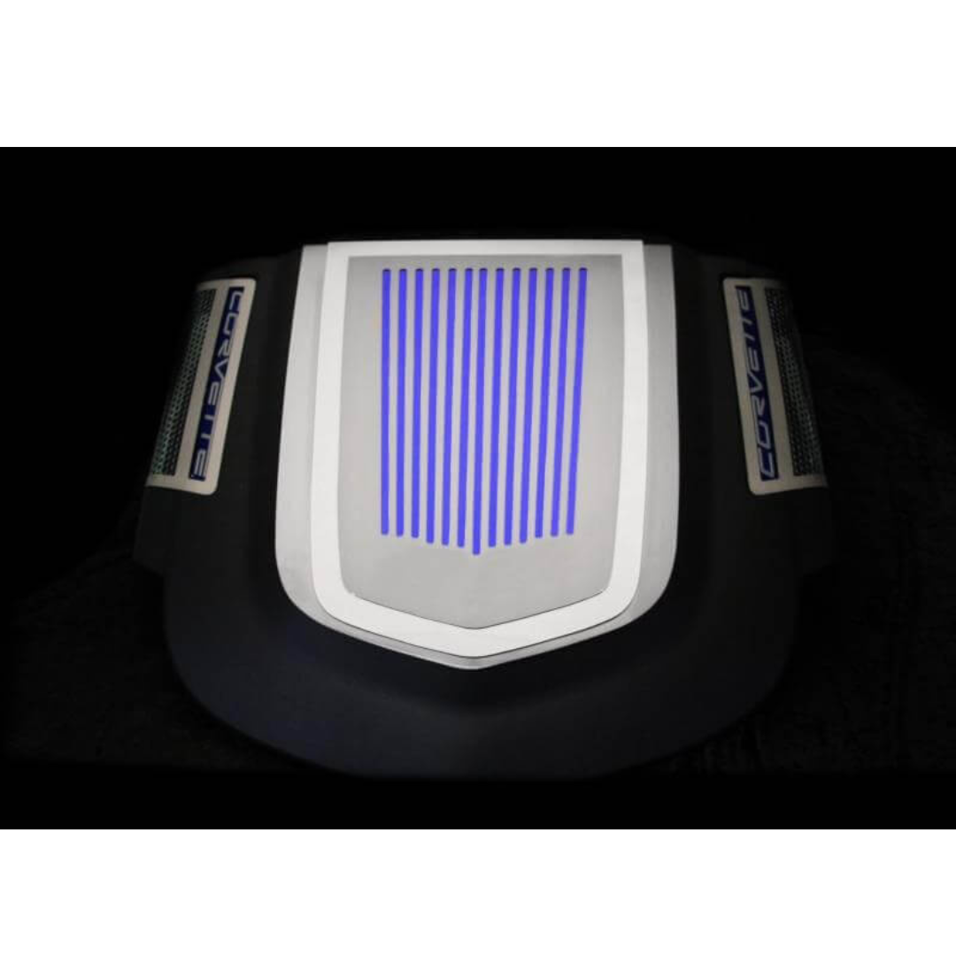 C6 Corvette ZR1 Engine Shroud Cover Ribbed Style w/ Space for Emblem - 2Pc Polished Stainless Steel