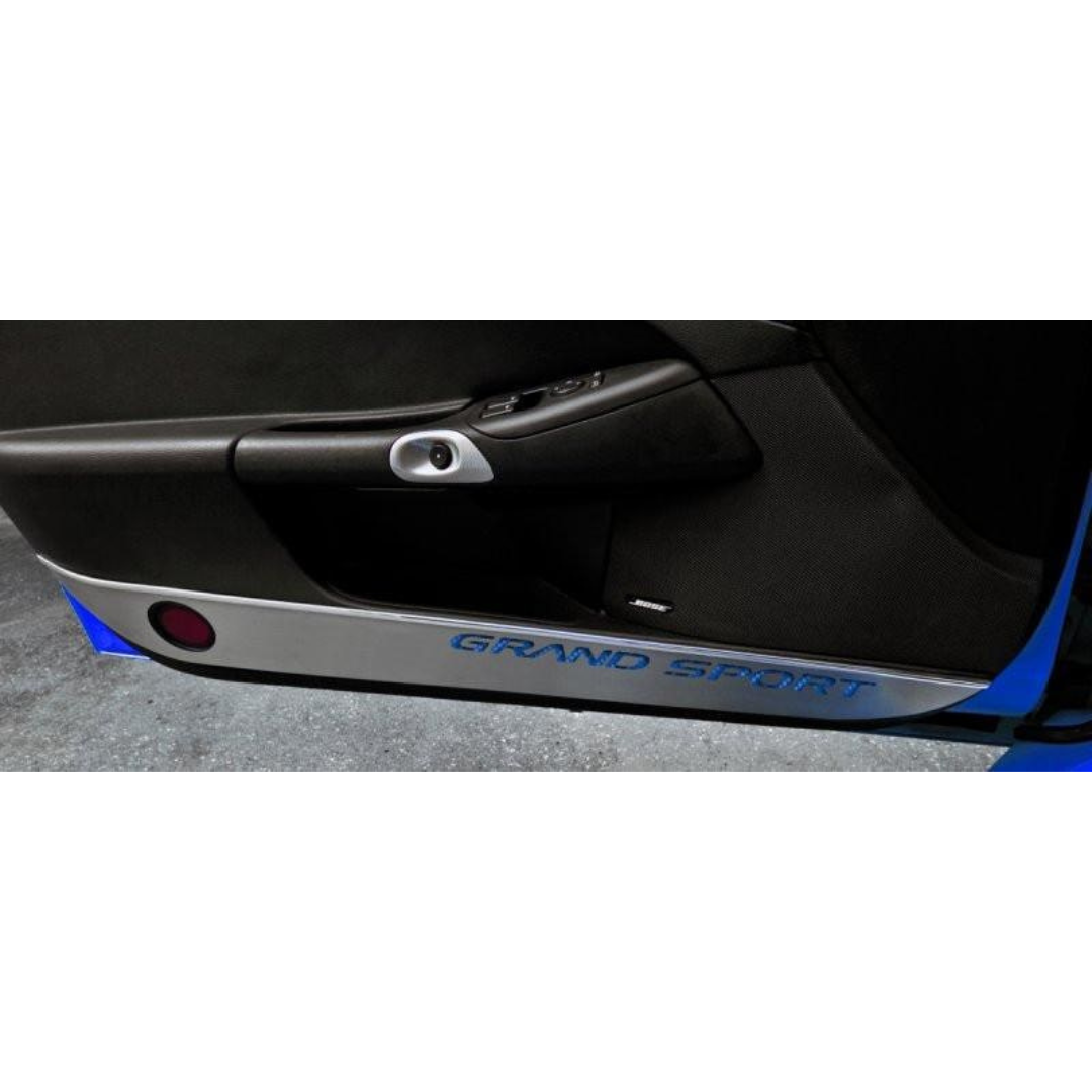 C6 Grand Sport Corvette Door Guards - Brushed Stainless Steel w/ Carbon Fiber Inlay | 2 pc