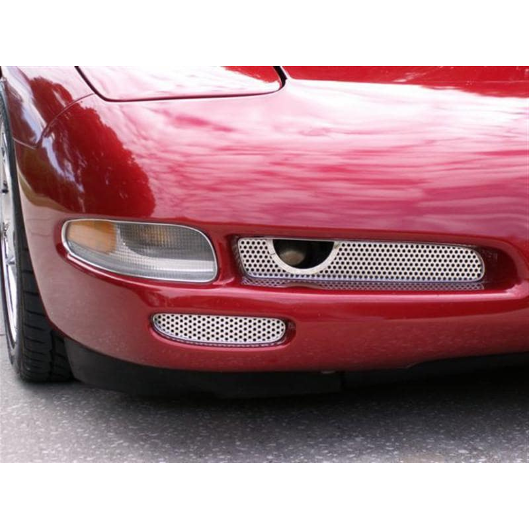 C5 Corvette Fog Light Grilles | 2Pc Polished Perforated Stainless Steel