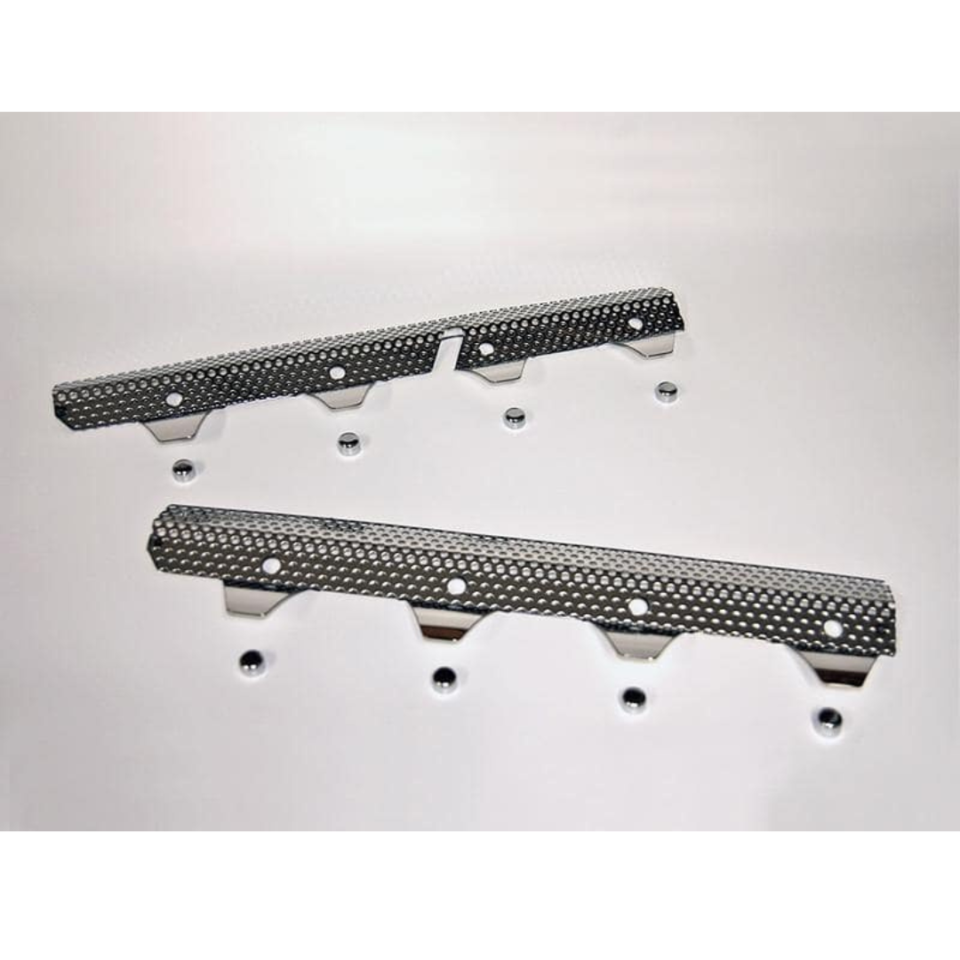C6 Corvette Header Guards - 2005-2013 2Pc Polished Perforated Stainless Steel