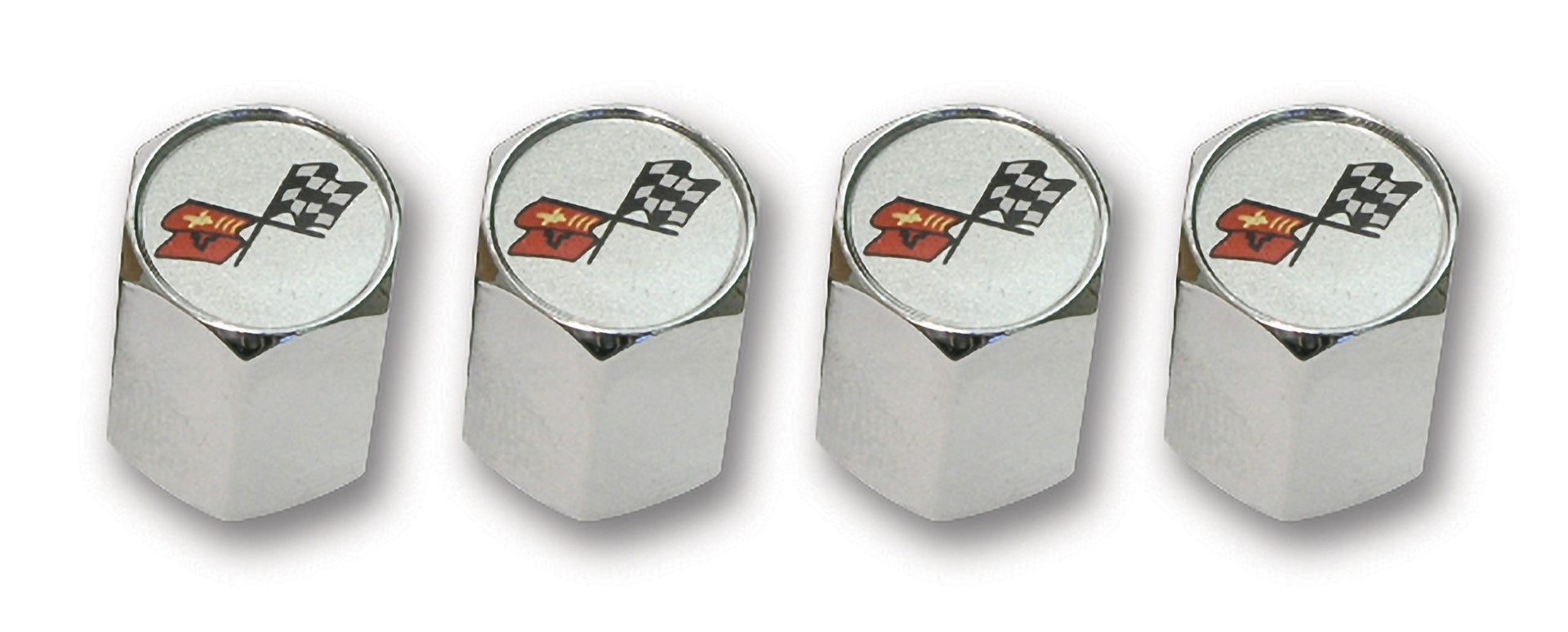 1953-1982 Corvette Valve Stem Caps Chrome W/Cross Flags Logo-40006-Corvette-Store-Online