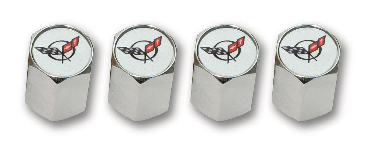 1997-2004 Corvette Valve Stem Caps Chrome W/C5 Logo-40010-Corvette-Store-Online