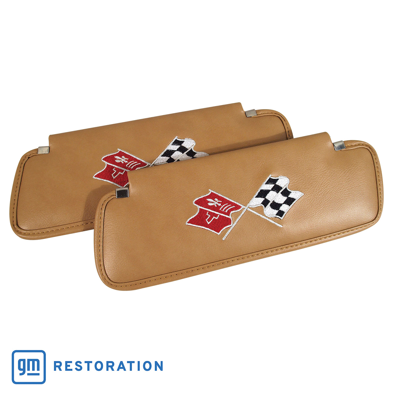 1973-1973 Corvette Sunvisors Medium Saddle Madrid Embroidered W/Logo-407251-Corvette-Store-Online