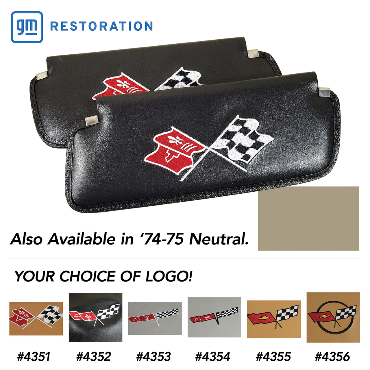 1974-1975 Corvette Sunvisors Neutral Madrid Embroidered W/Logo-408516-Corvette-Store-Online