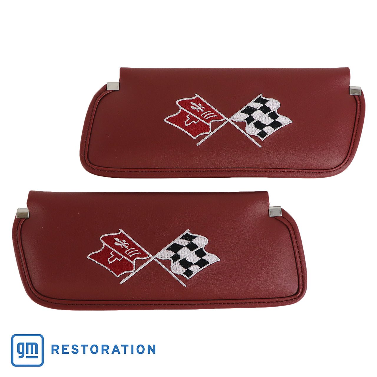 1974-1975 Corvette Sunvisors Oxblood Madrid Embroidered W/Logo-408531-Corvette-Store-Online
