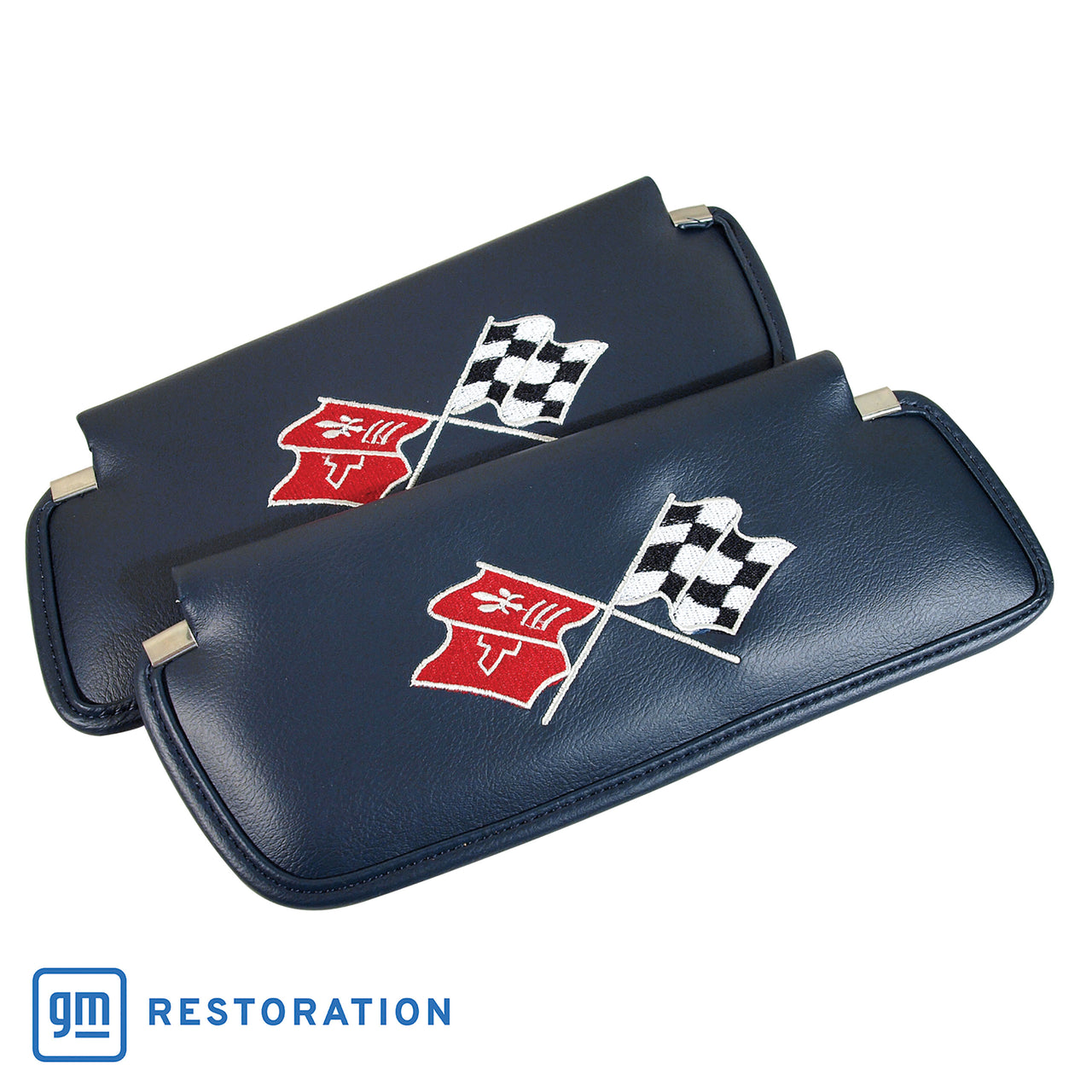 1974-1975 Corvette Sunvisors Dark Blue Madrid Embroidered W/Logo-408543-Corvette-Store-Online