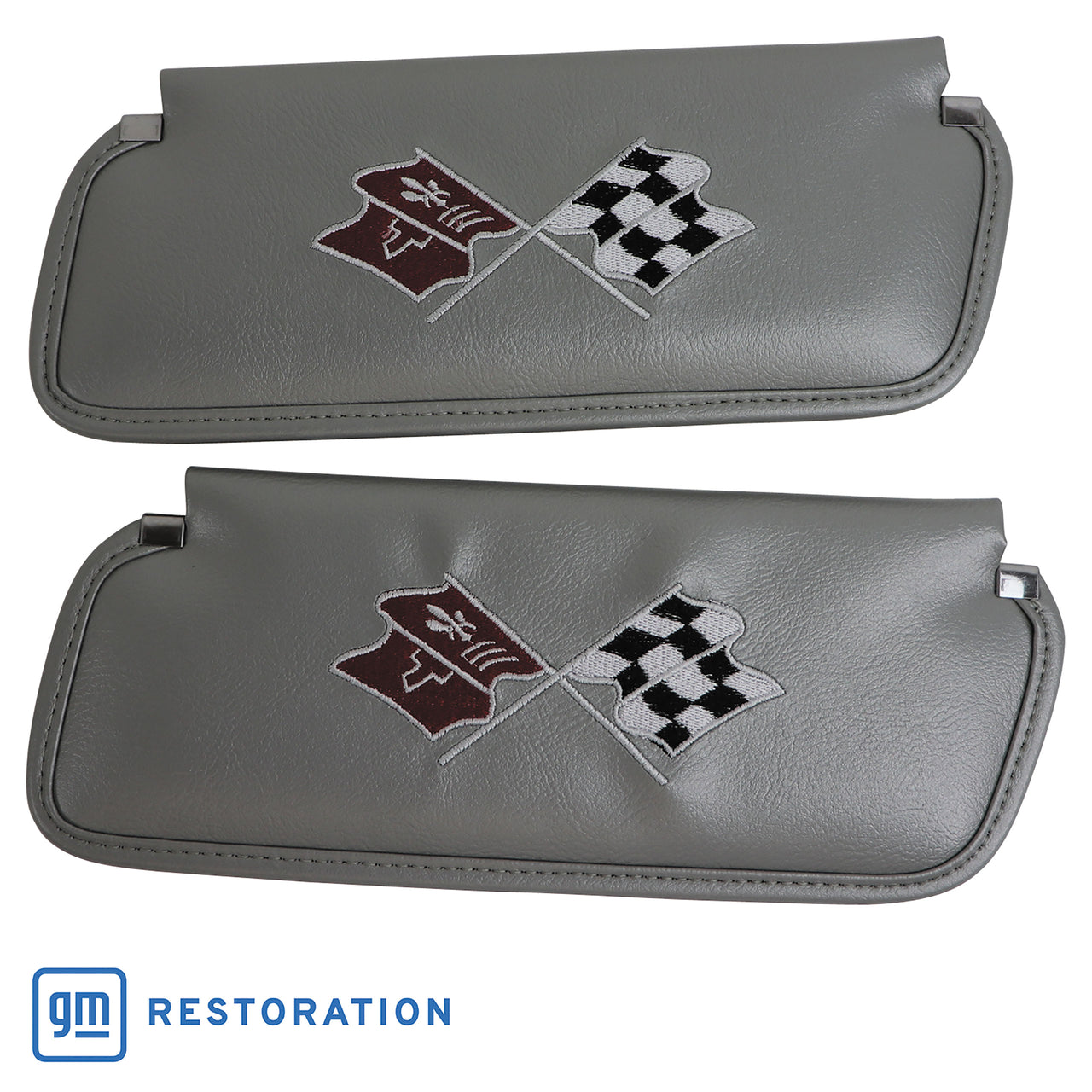 1974-1975 Corvette Sunvisors Silver Madrid Embroidered W/Logo-408561-Corvette-Store-Online