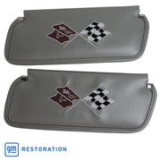 1974-1975 Corvette Sunvisors Silver Madrid Embroidered W/Logo-408561-Corvette-Store-Online