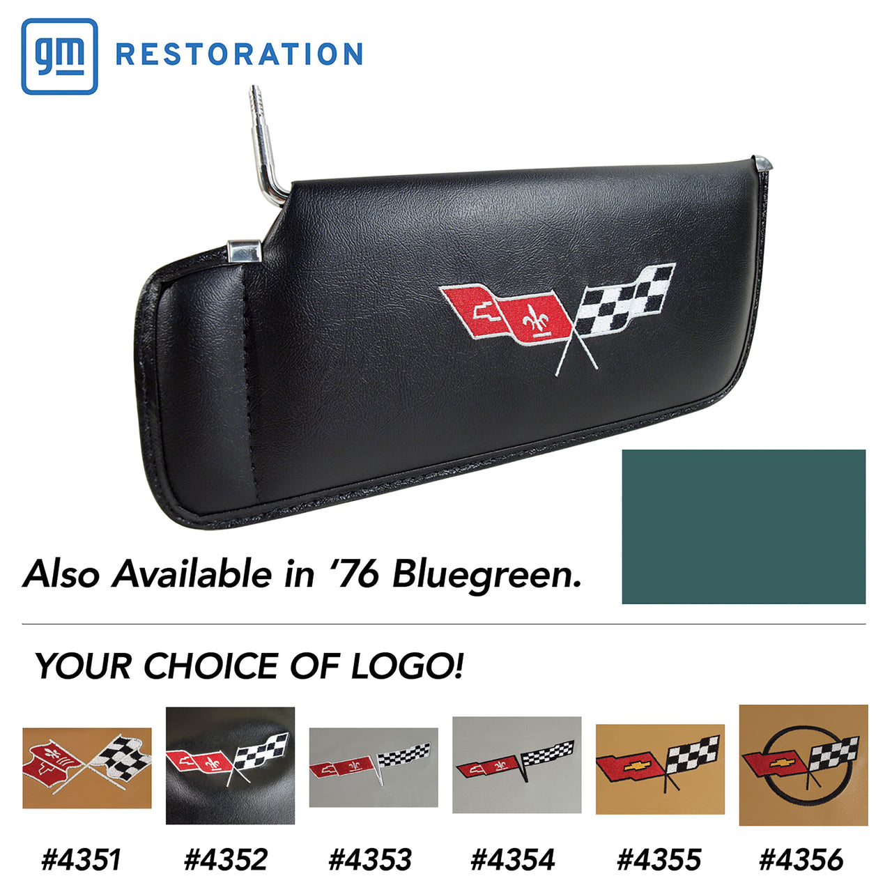 1976-1976 Corvette Sunvisors Bluegreen Embroidered W/Logo-408619-Corvette-Store-Online