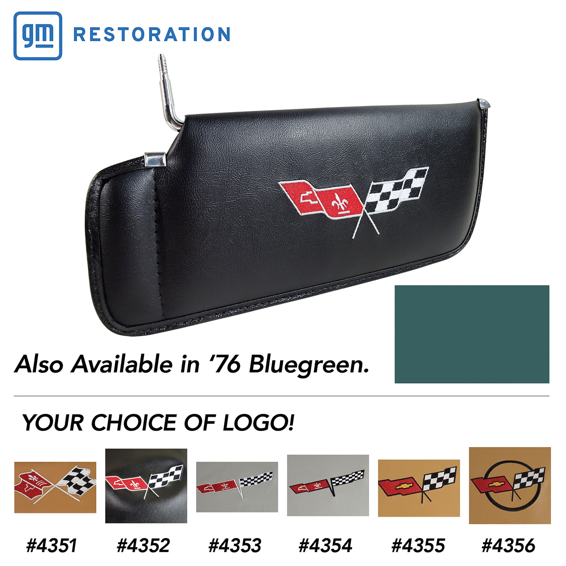 1976-1976 Corvette Sunvisors Bluegreen Embroidered W/Logo-408619-Corvette-Store-Online