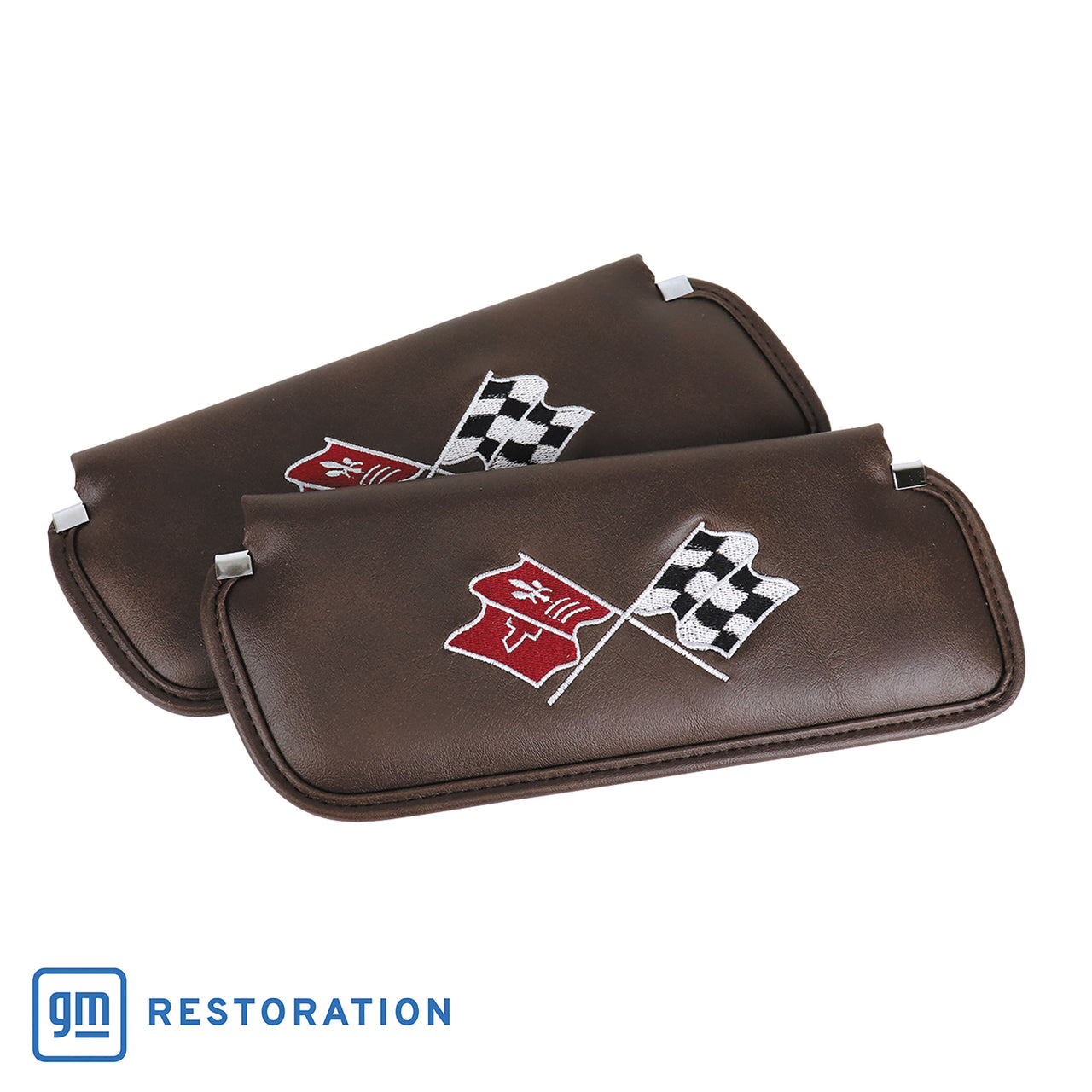 1976-1976 Corvette Sunvisors Dark Brown Embroidered W/Logo-408655-Corvette-Store-Online